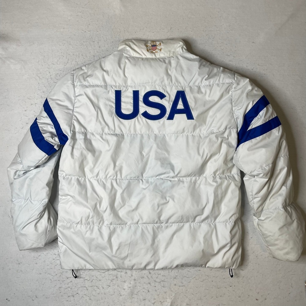 Polo Ralph Lauren Puffer Jacket Mens‎ XL White Team USA Snow Polo Challenge Cup
